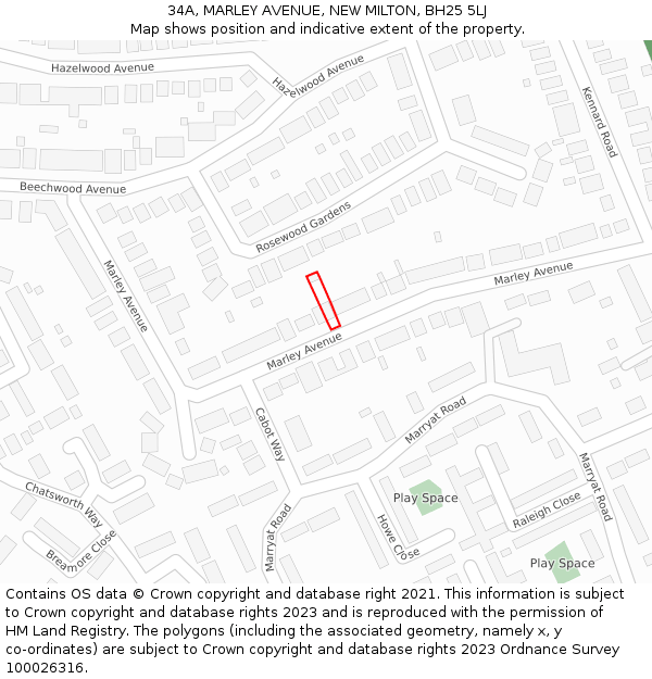 34A, MARLEY AVENUE, NEW MILTON, BH25 5LJ: Location map and indicative extent of plot