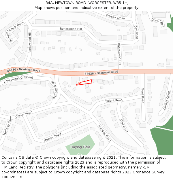 34A, NEWTOWN ROAD, WORCESTER, WR5 1HJ: Location map and indicative extent of plot