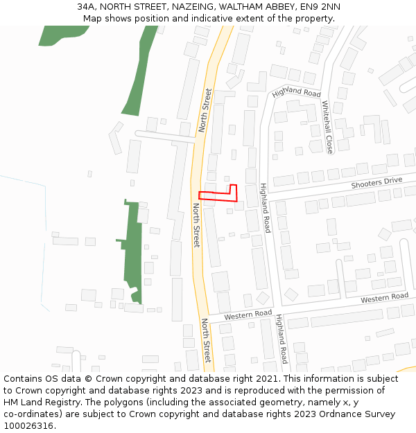 34A, NORTH STREET, NAZEING, WALTHAM ABBEY, EN9 2NN: Location map and indicative extent of plot