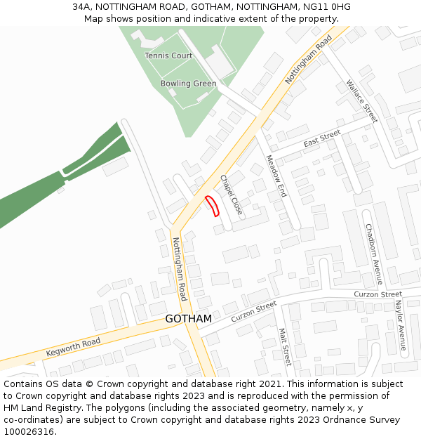 34A, NOTTINGHAM ROAD, GOTHAM, NOTTINGHAM, NG11 0HG: Location map and indicative extent of plot