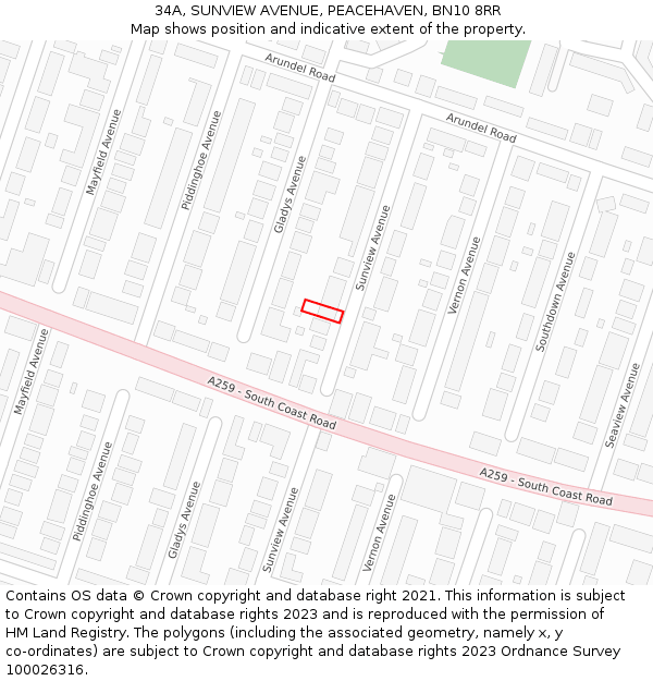 34A, SUNVIEW AVENUE, PEACEHAVEN, BN10 8RR: Location map and indicative extent of plot