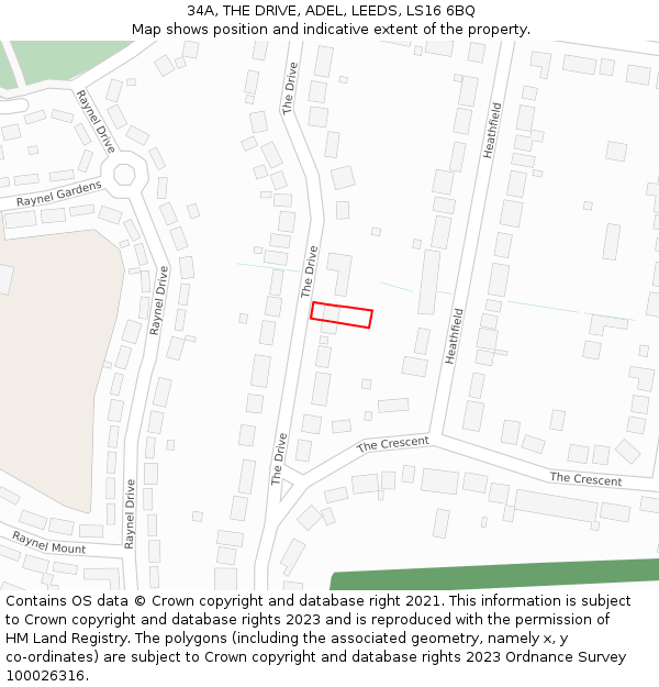 34A, THE DRIVE, ADEL, LEEDS, LS16 6BQ: Location map and indicative extent of plot