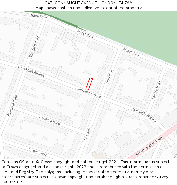 34B, CONNAUGHT AVENUE, LONDON, E4 7AA: Location map and indicative extent of plot