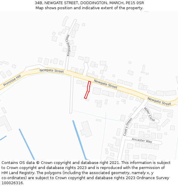 34B, NEWGATE STREET, DODDINGTON, MARCH, PE15 0SR: Location map and indicative extent of plot