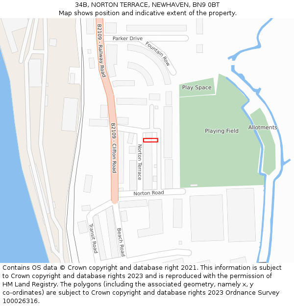 34B, NORTON TERRACE, NEWHAVEN, BN9 0BT: Location map and indicative extent of plot