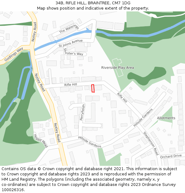 34B, RIFLE HILL, BRAINTREE, CM7 1DG: Location map and indicative extent of plot