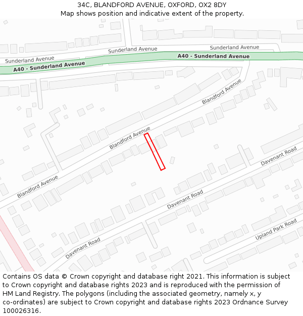 34C, BLANDFORD AVENUE, OXFORD, OX2 8DY: Location map and indicative extent of plot