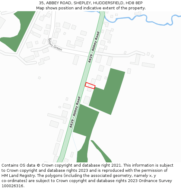 35, ABBEY ROAD, SHEPLEY, HUDDERSFIELD, HD8 8EP: Location map and indicative extent of plot