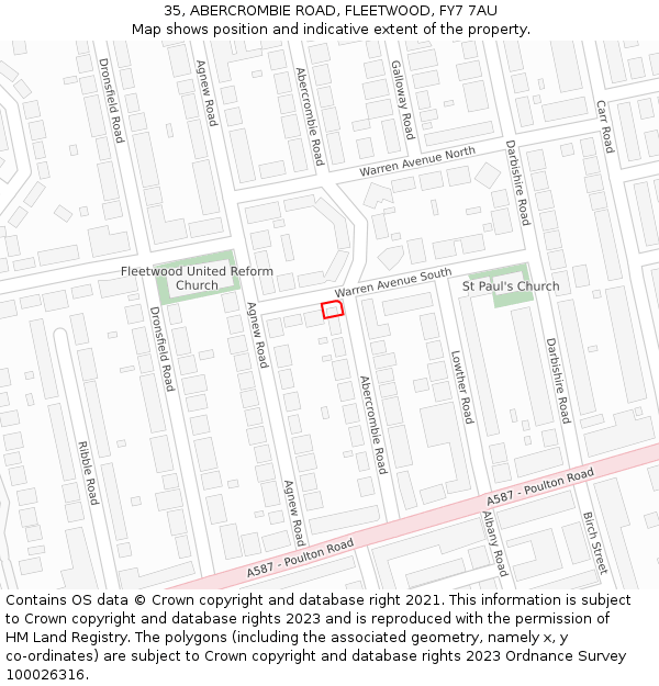 35, ABERCROMBIE ROAD, FLEETWOOD, FY7 7AU: Location map and indicative extent of plot