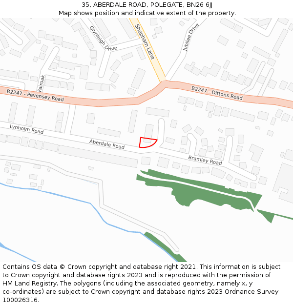 35, ABERDALE ROAD, POLEGATE, BN26 6JJ: Location map and indicative extent of plot