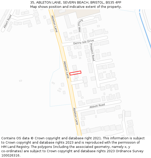 35, ABLETON LANE, SEVERN BEACH, BRISTOL, BS35 4PP: Location map and indicative extent of plot