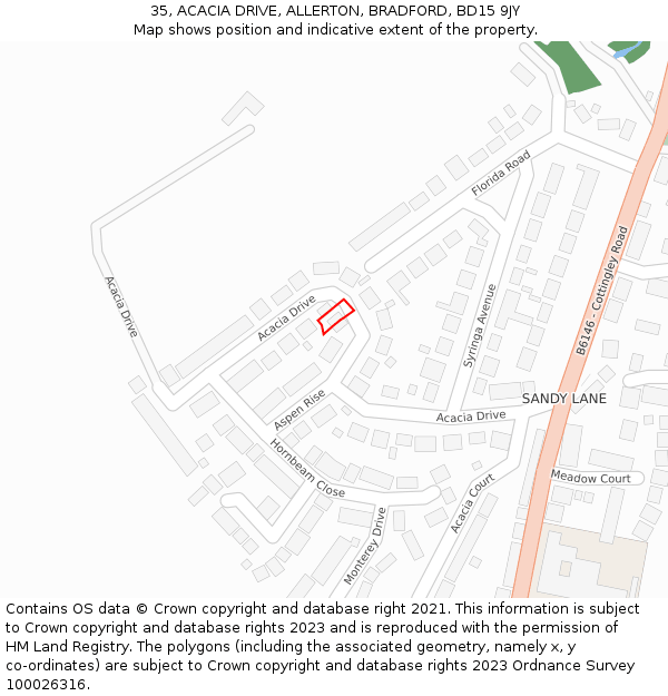 35, ACACIA DRIVE, ALLERTON, BRADFORD, BD15 9JY: Location map and indicative extent of plot