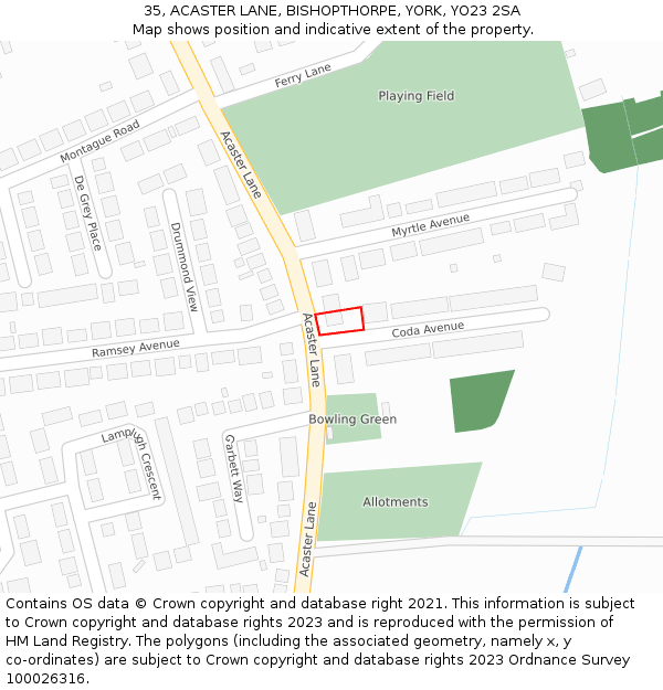 35, ACASTER LANE, BISHOPTHORPE, YORK, YO23 2SA: Location map and indicative extent of plot