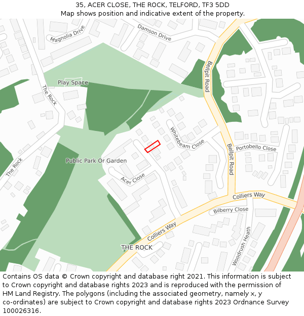 35, ACER CLOSE, THE ROCK, TELFORD, TF3 5DD: Location map and indicative extent of plot