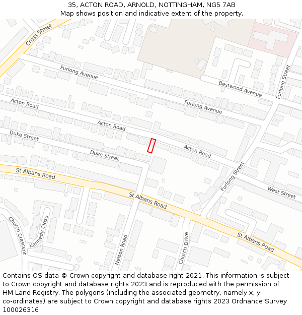 35, ACTON ROAD, ARNOLD, NOTTINGHAM, NG5 7AB: Location map and indicative extent of plot