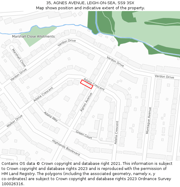 35, AGNES AVENUE, LEIGH-ON-SEA, SS9 3SX: Location map and indicative extent of plot