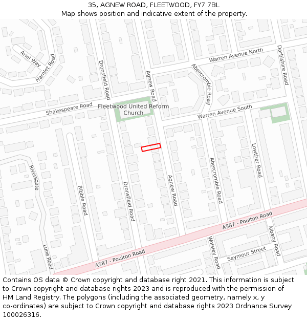 35, AGNEW ROAD, FLEETWOOD, FY7 7BL: Location map and indicative extent of plot