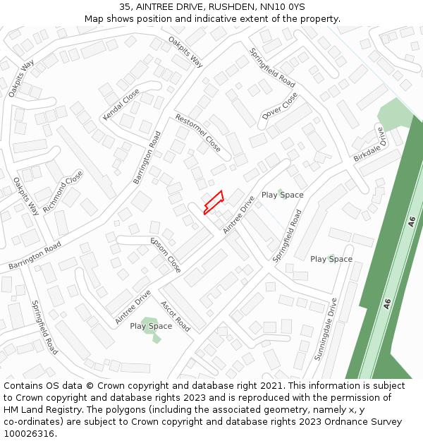 35, AINTREE DRIVE, RUSHDEN, NN10 0YS: Location map and indicative extent of plot