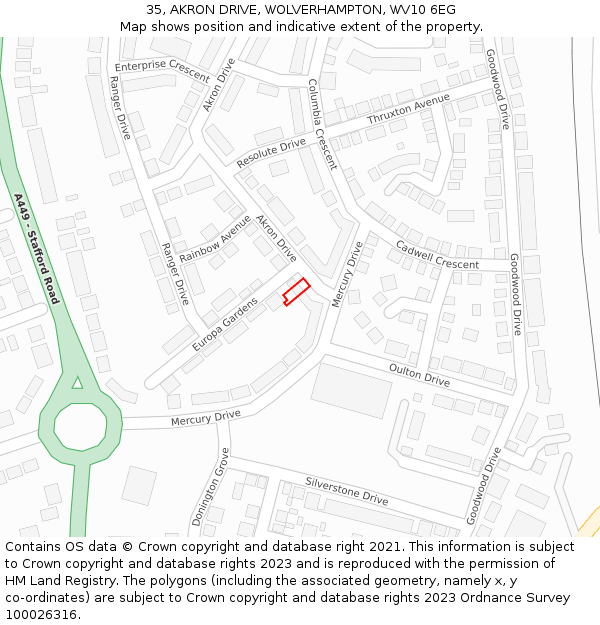 35, AKRON DRIVE, WOLVERHAMPTON, WV10 6EG: Location map and indicative extent of plot