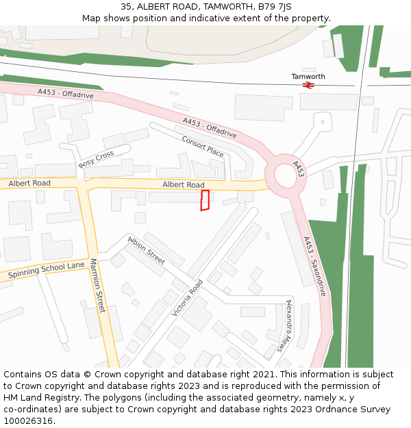 35, ALBERT ROAD, TAMWORTH, B79 7JS: Location map and indicative extent of plot