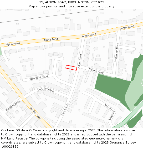 35, ALBION ROAD, BIRCHINGTON, CT7 9DS: Location map and indicative extent of plot