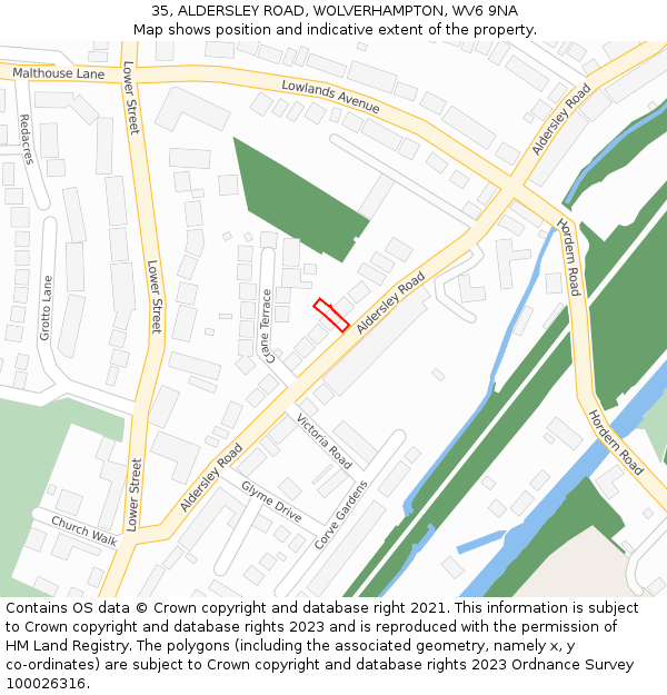 35, ALDERSLEY ROAD, WOLVERHAMPTON, WV6 9NA: Location map and indicative extent of plot