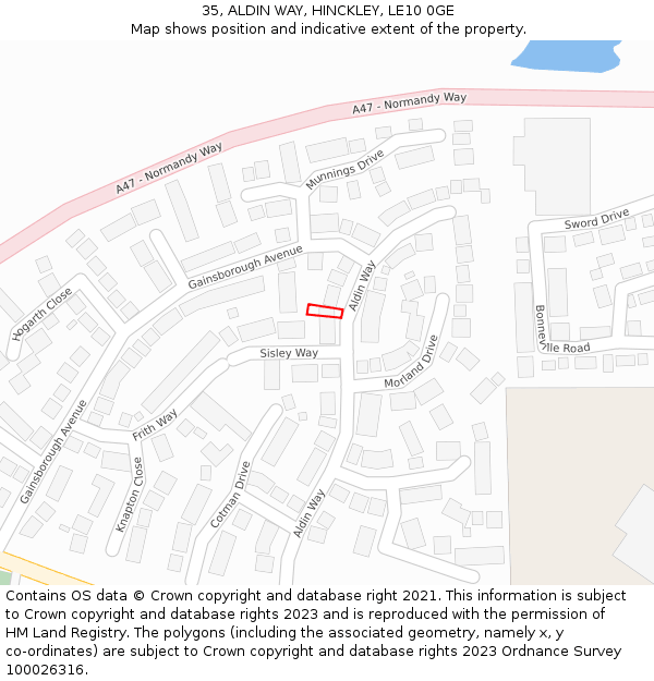 35, ALDIN WAY, HINCKLEY, LE10 0GE: Location map and indicative extent of plot