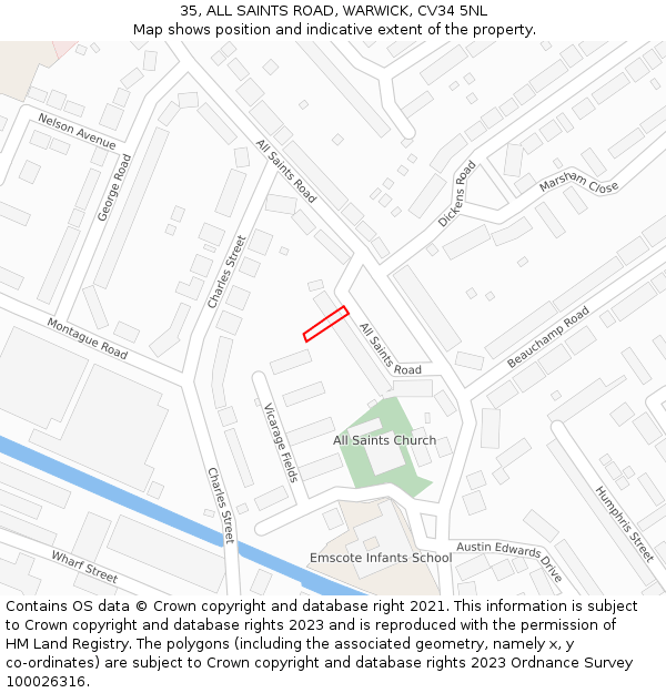 35, ALL SAINTS ROAD, WARWICK, CV34 5NL: Location map and indicative extent of plot