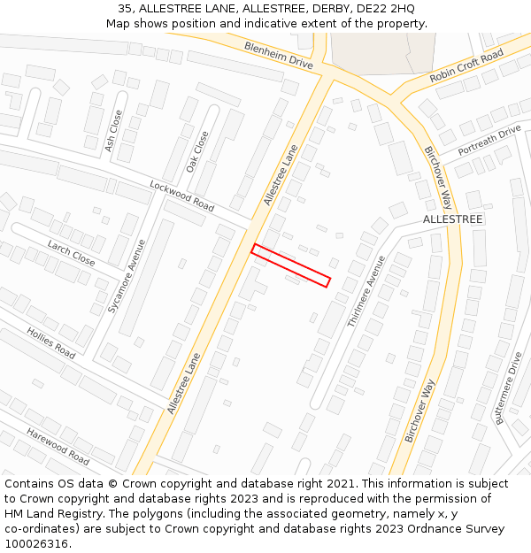 35, ALLESTREE LANE, ALLESTREE, DERBY, DE22 2HQ: Location map and indicative extent of plot