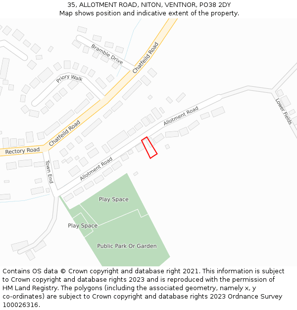 35, ALLOTMENT ROAD, NITON, VENTNOR, PO38 2DY: Location map and indicative extent of plot