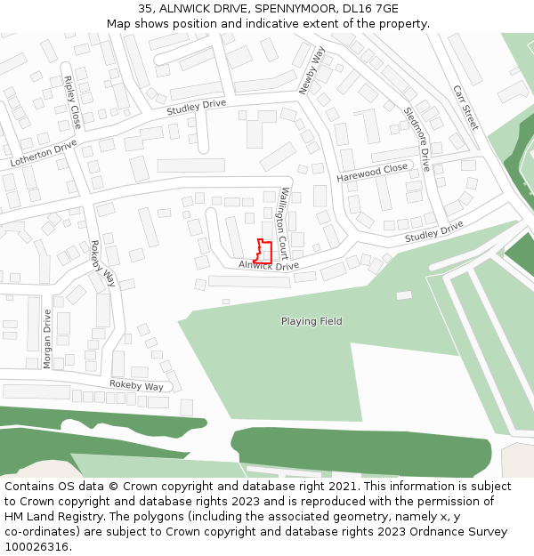 35, ALNWICK DRIVE, SPENNYMOOR, DL16 7GE: Location map and indicative extent of plot