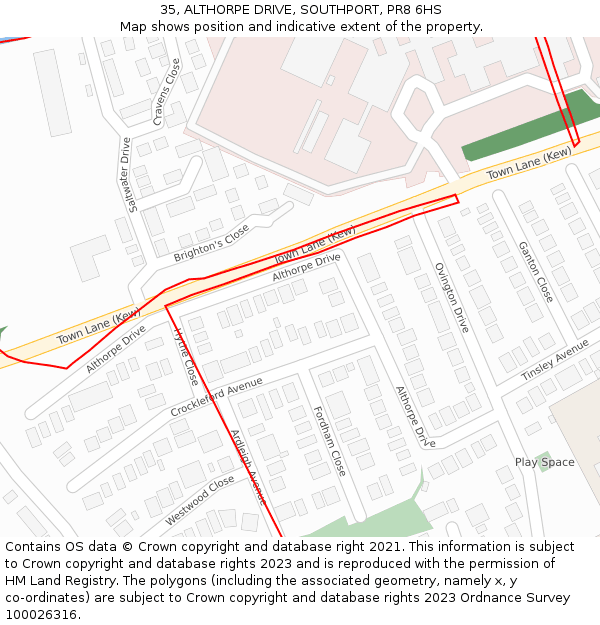 35, ALTHORPE DRIVE, SOUTHPORT, PR8 6HS: Location map and indicative extent of plot