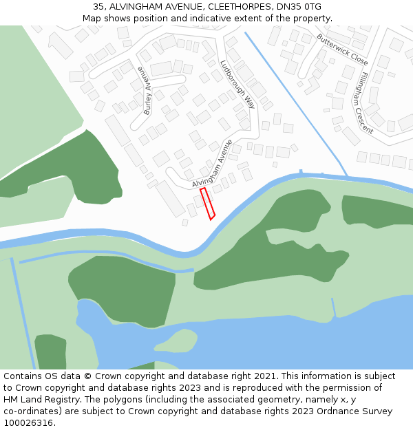 35, ALVINGHAM AVENUE, CLEETHORPES, DN35 0TG: Location map and indicative extent of plot