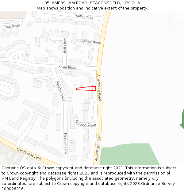 35, AMERSHAM ROAD, BEACONSFIELD, HP9 2HA: Location map and indicative extent of plot