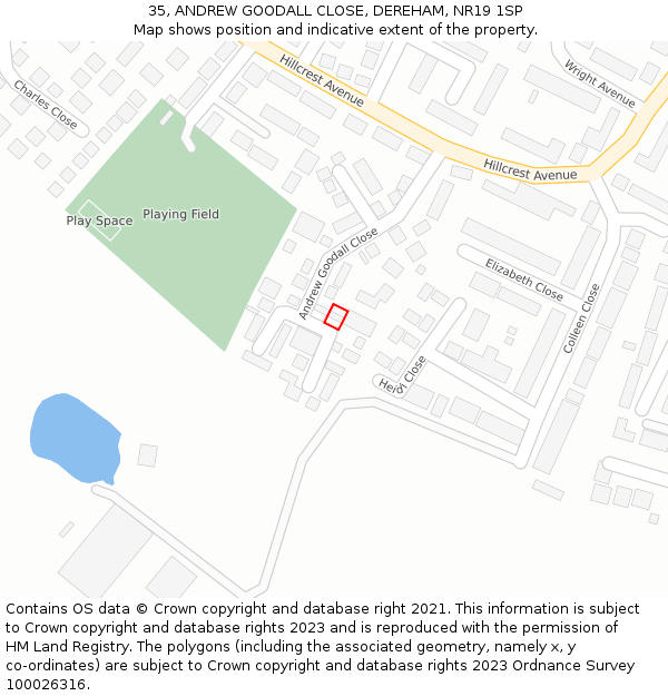 35, ANDREW GOODALL CLOSE, DEREHAM, NR19 1SP: Location map and indicative extent of plot