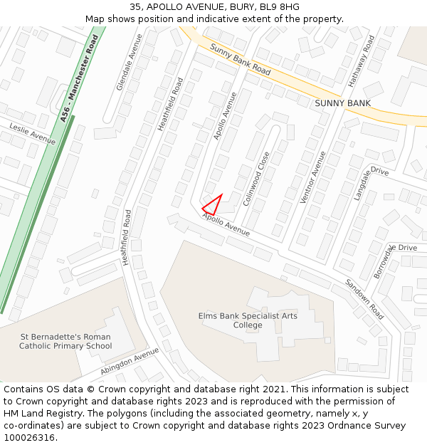 35, APOLLO AVENUE, BURY, BL9 8HG: Location map and indicative extent of plot