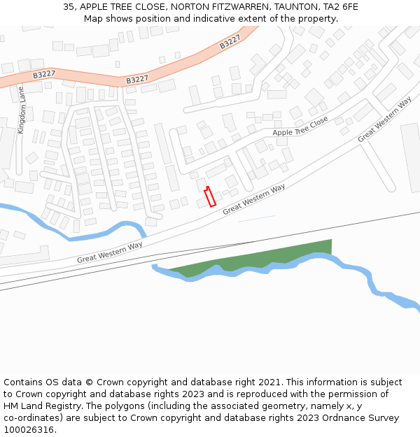 35, APPLE TREE CLOSE, NORTON FITZWARREN, TAUNTON, TA2 6FE: Location map and indicative extent of plot