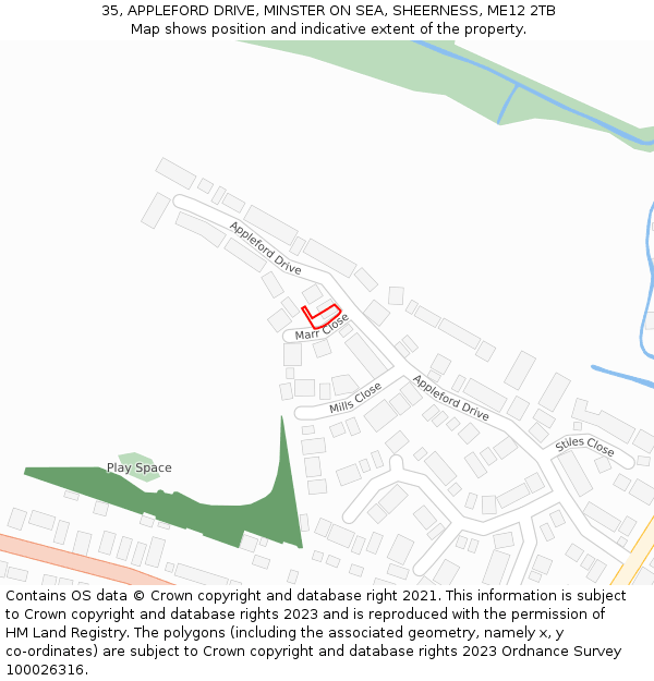 35, APPLEFORD DRIVE, MINSTER ON SEA, SHEERNESS, ME12 2TB: Location map and indicative extent of plot