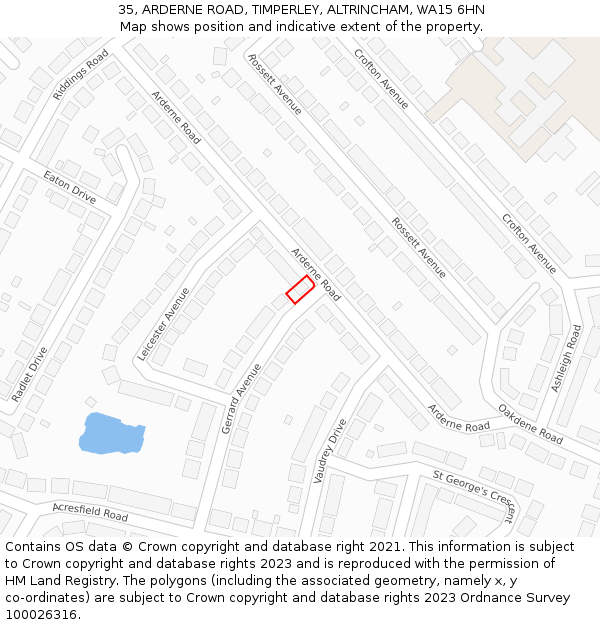 35, ARDERNE ROAD, TIMPERLEY, ALTRINCHAM, WA15 6HN: Location map and indicative extent of plot