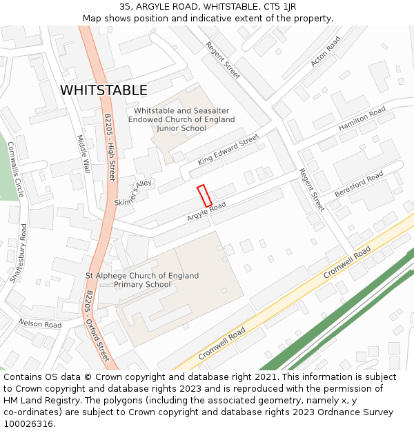 35, ARGYLE ROAD, WHITSTABLE, CT5 1JR: Location map and indicative extent of plot