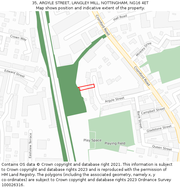 35, ARGYLE STREET, LANGLEY MILL, NOTTINGHAM, NG16 4ET: Location map and indicative extent of plot