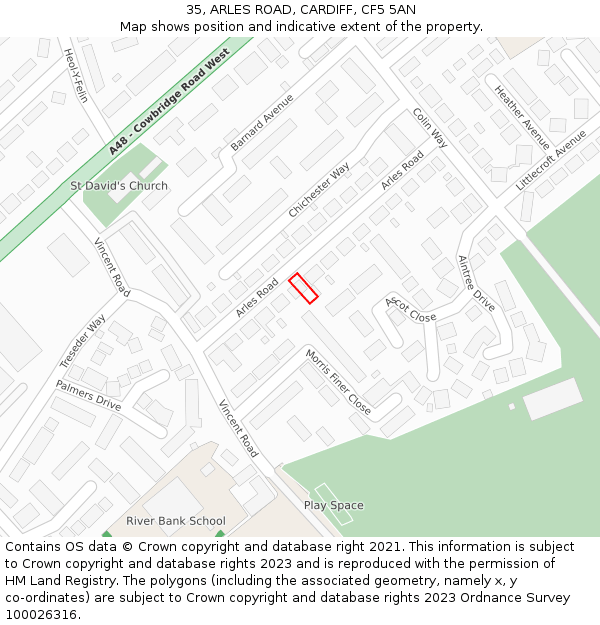 35, ARLES ROAD, CARDIFF, CF5 5AN: Location map and indicative extent of plot