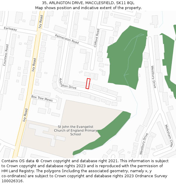 35, ARLINGTON DRIVE, MACCLESFIELD, SK11 8QL: Location map and indicative extent of plot