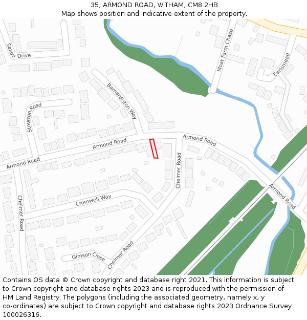 35, ARMOND ROAD, WITHAM, CM8 2HB: Location map and indicative extent of plot