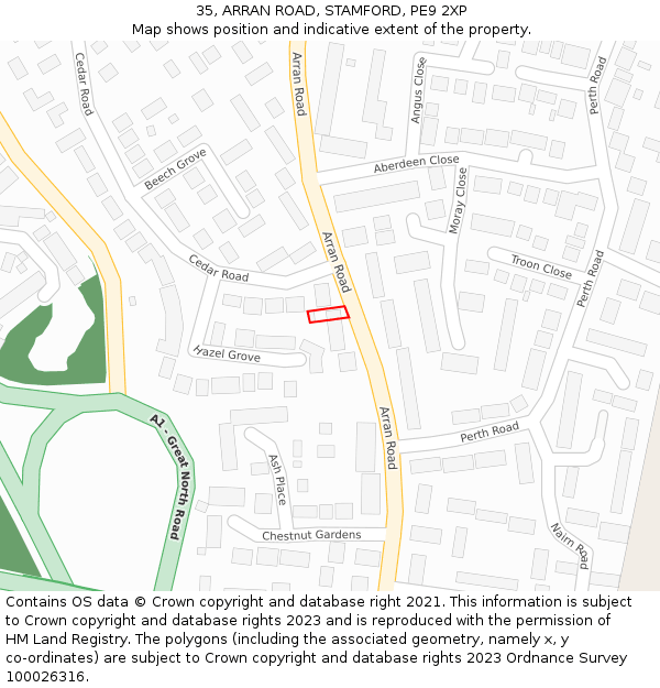 35, ARRAN ROAD, STAMFORD, PE9 2XP: Location map and indicative extent of plot