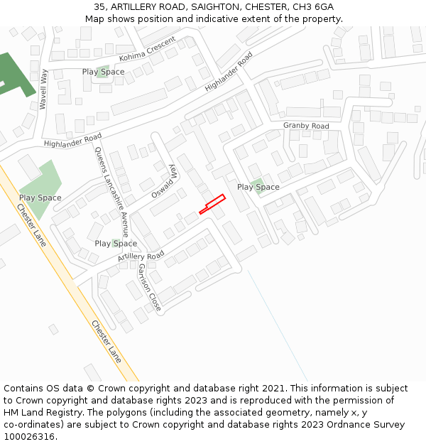 35, ARTILLERY ROAD, SAIGHTON, CHESTER, CH3 6GA: Location map and indicative extent of plot