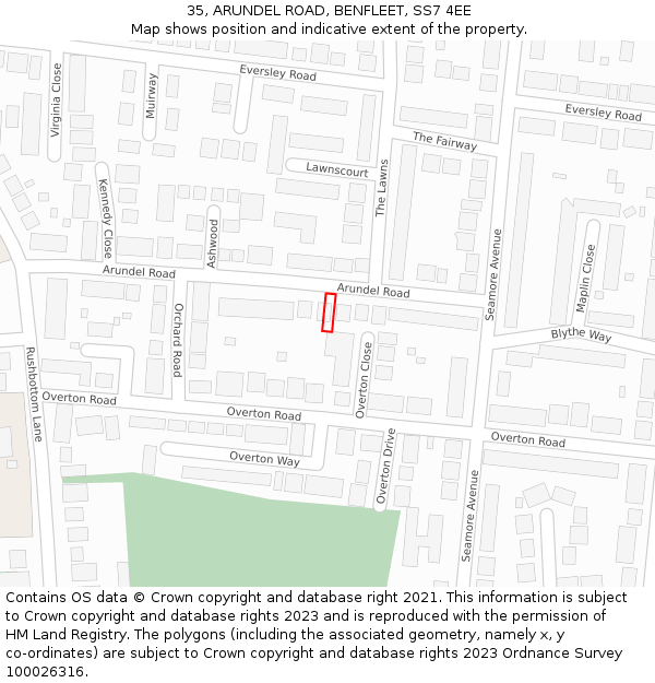 35, ARUNDEL ROAD, BENFLEET, SS7 4EE: Location map and indicative extent of plot