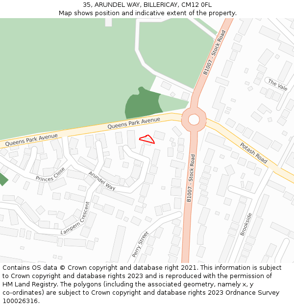 35, ARUNDEL WAY, BILLERICAY, CM12 0FL: Location map and indicative extent of plot