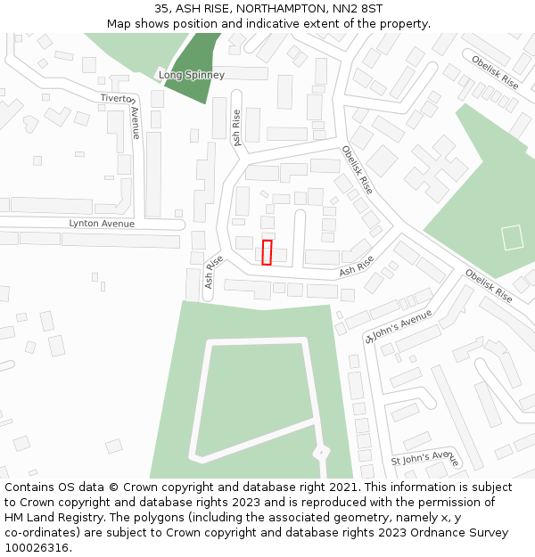 35, ASH RISE, NORTHAMPTON, NN2 8ST: Location map and indicative extent of plot