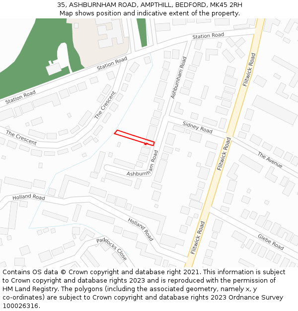 35, ASHBURNHAM ROAD, AMPTHILL, BEDFORD, MK45 2RH: Location map and indicative extent of plot